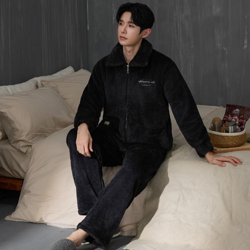 Flannel Shirt Lined - Dicke Herren-Pyjama-Sets für den Winter, einfarbig,