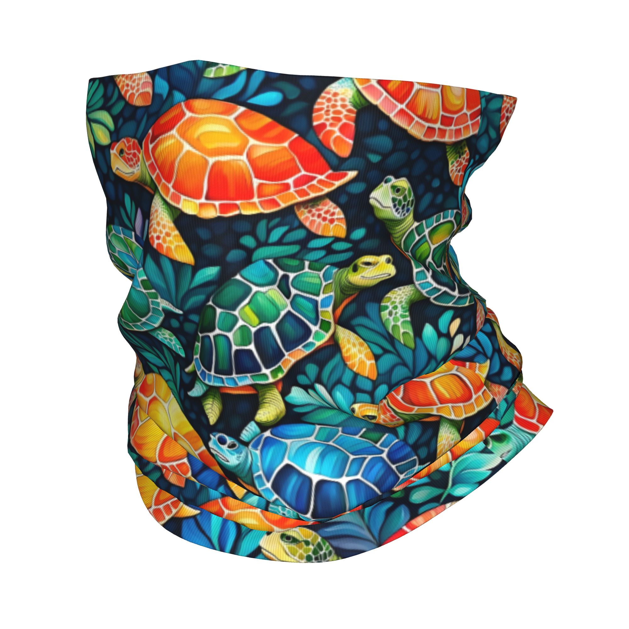 Neck Gaiter Fleece - Benutzerdefinierte lustige bunte Meeresschildkröte Halsmanschette Damen