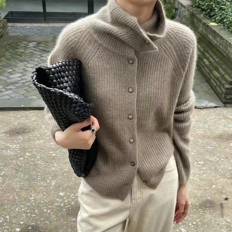Wool Coat Peacoat - Rollkragen-Cardigan für Damen, 100 % reiner
